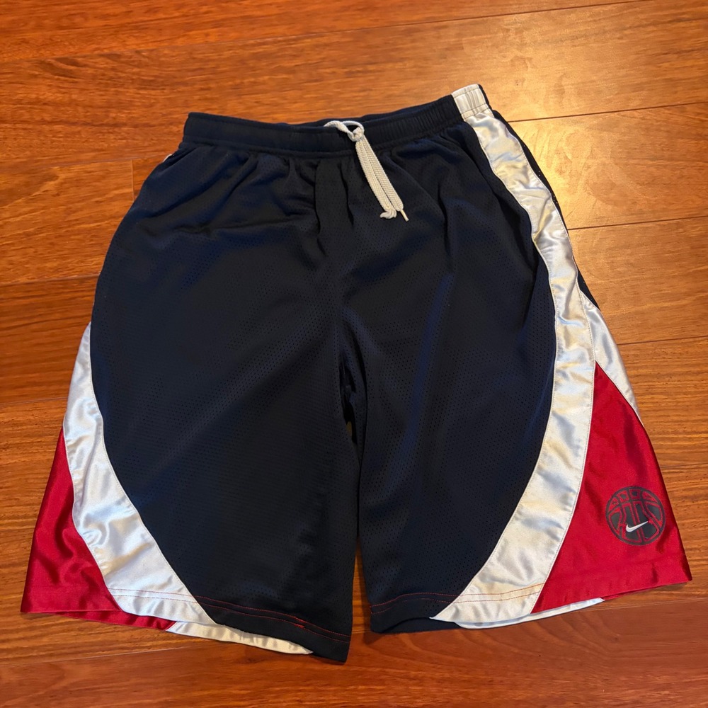 Nike Men S Basketball Shorts Youth XL Navy Blue Red Silver Mesh Athletic 0585